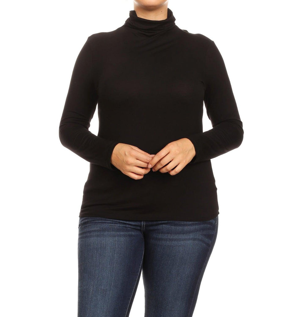 Women's Plus Size Fitted Long Sleeve Solid Turtleneck Sweater (Pack of 2) FashionJOA