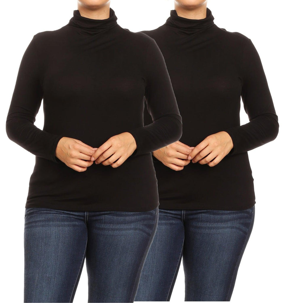 Women's Plus Size Fitted Long Sleeve Solid Turtleneck Sweater (Pack of 2) FashionJOA