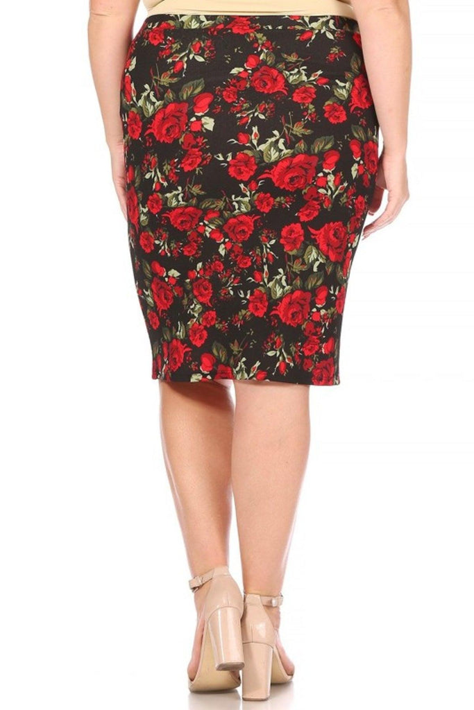 Women's Plus Size Floral Print Knee-Length Fitted Style Pencil Skirt FashionJOA