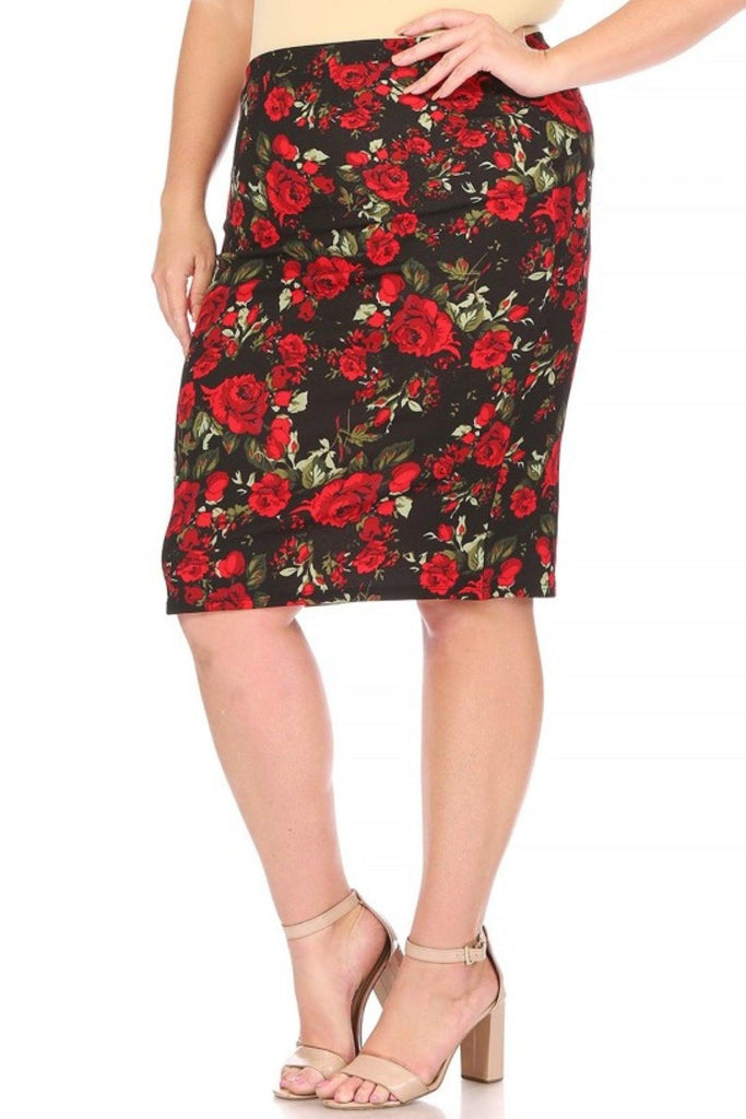 Women's Plus Size Floral Print Knee-Length Fitted Style Pencil Skirt FashionJOA