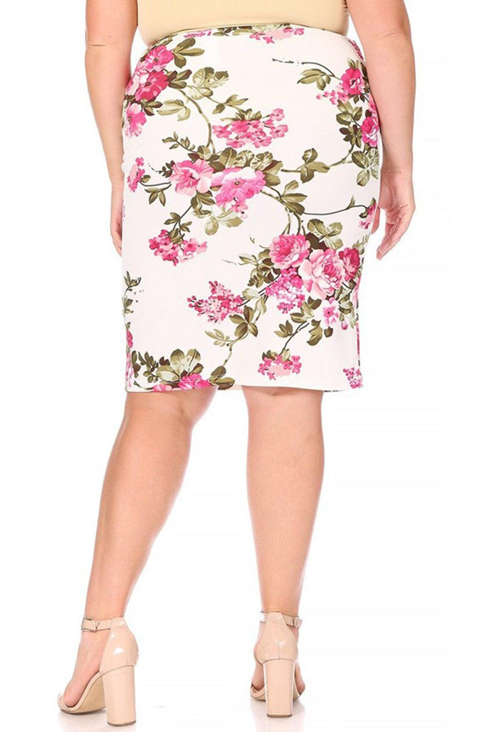 Women's Plus Size Floral Print Knee-Length Fitted Style Pencil Skirt FashionJOA