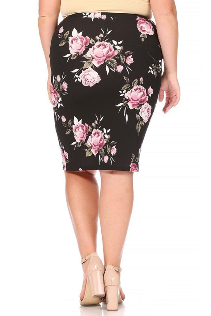 Women's Plus Size Floral Print Knee-Length Fitted Style Pencil Skirt FashionJOA