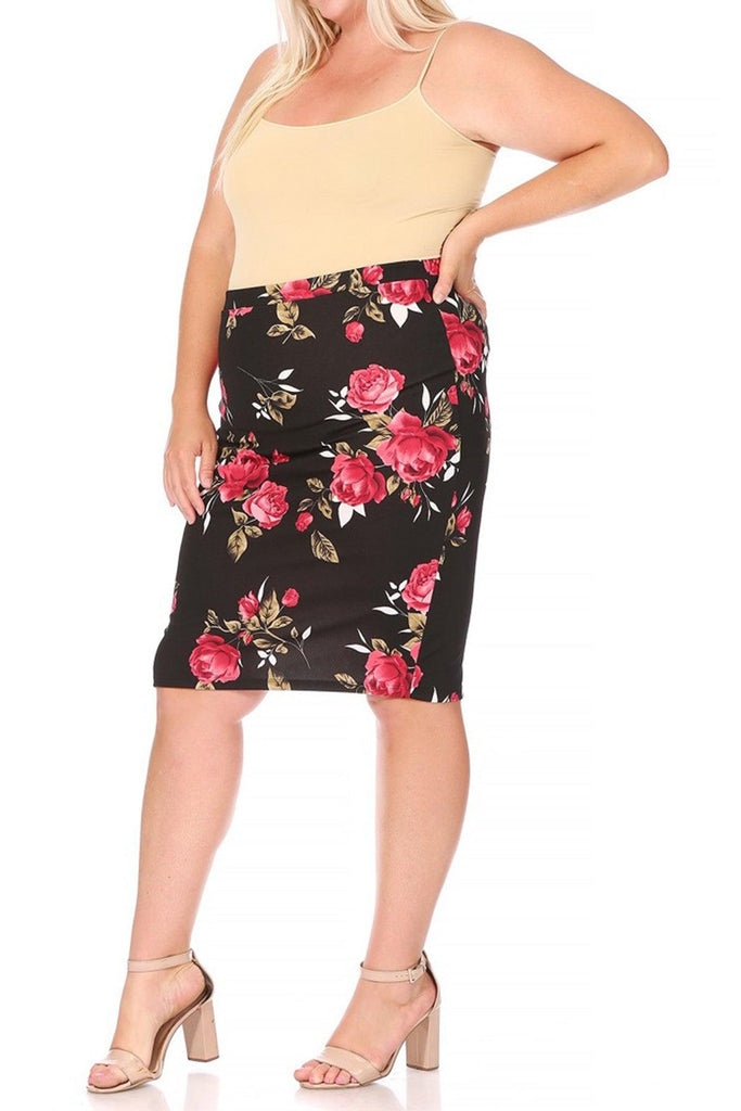 Women's Plus Size Floral Print Knee-Length Fitted Style Pencil Skirt FashionJOA