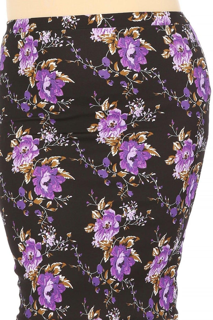 Women's Plus Size Floral Print Knee-Length Fitted Style Pencil Skirt FashionJOA