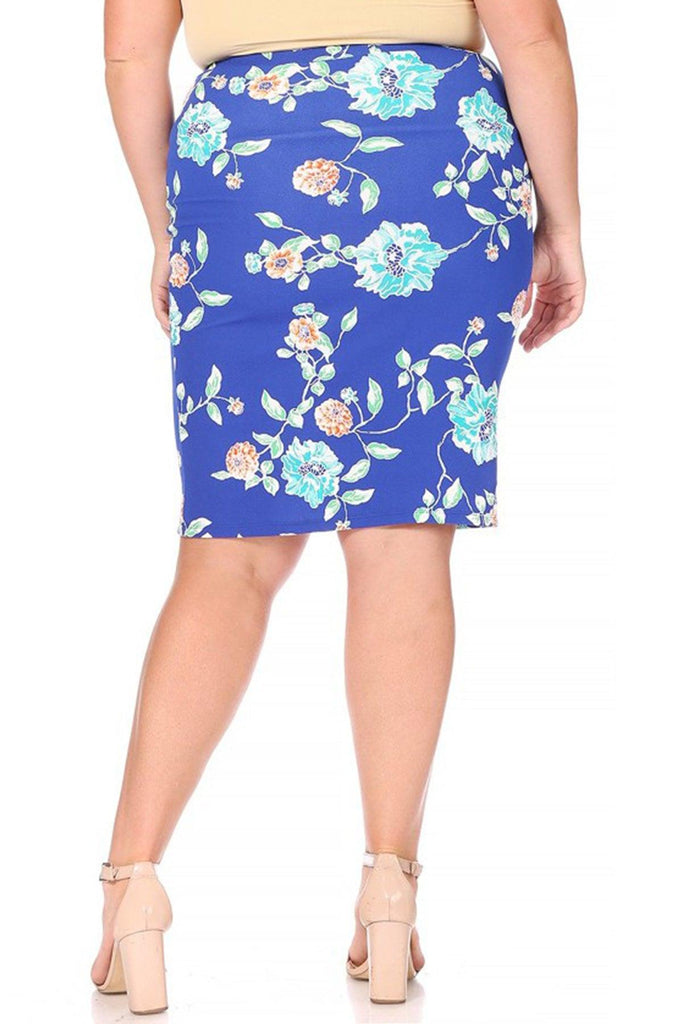 Women's Plus Size Floral Print Knee-Length Fitted Style Pencil Skirt FashionJOA