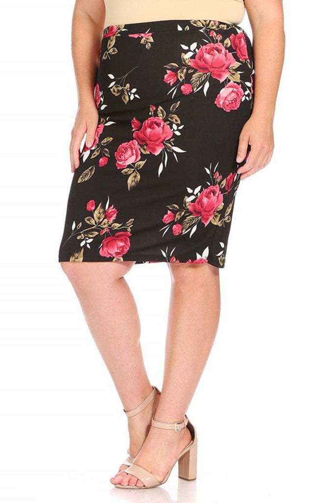 Women's Plus Size Floral Print Knee-Length Fitted Style Pencil Skirt FashionJOA