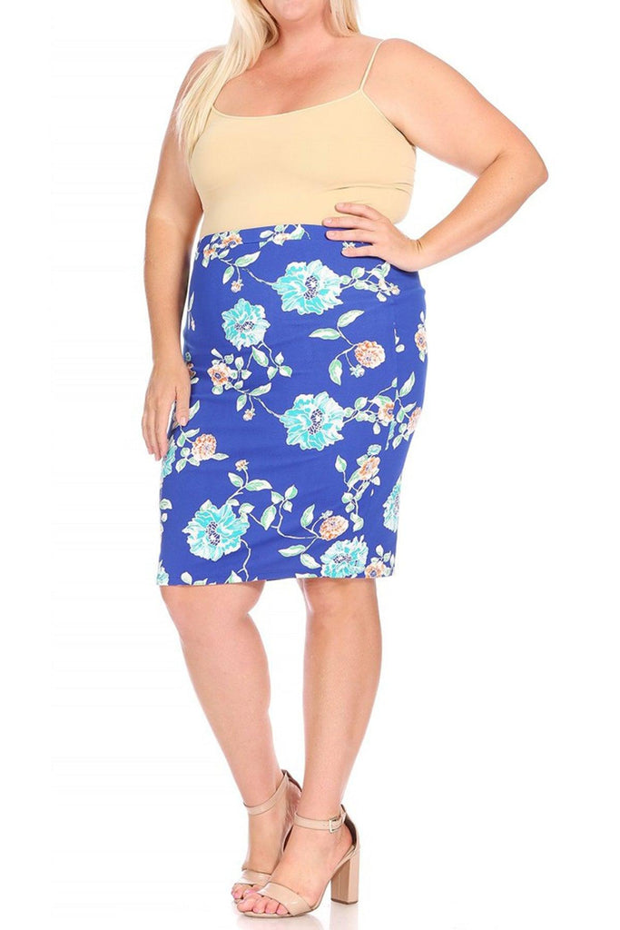 Women's Plus Size Floral Print Knee-Length Fitted Style Pencil Skirt FashionJOA