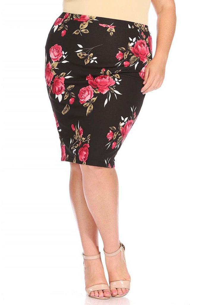 Women's Plus Size Floral Print Knee-Length Fitted Style Pencil Skirt FashionJOA