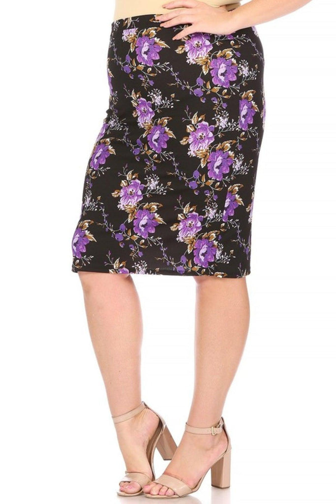 Women's Plus Size Floral Print Knee-Length Fitted Style Pencil Skirt FashionJOA
