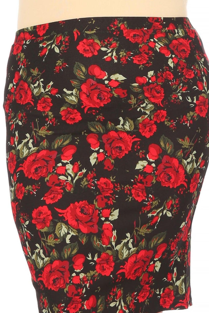 Women's Plus Size Floral Print Knee-Length Fitted Style Pencil Skirt FashionJOA