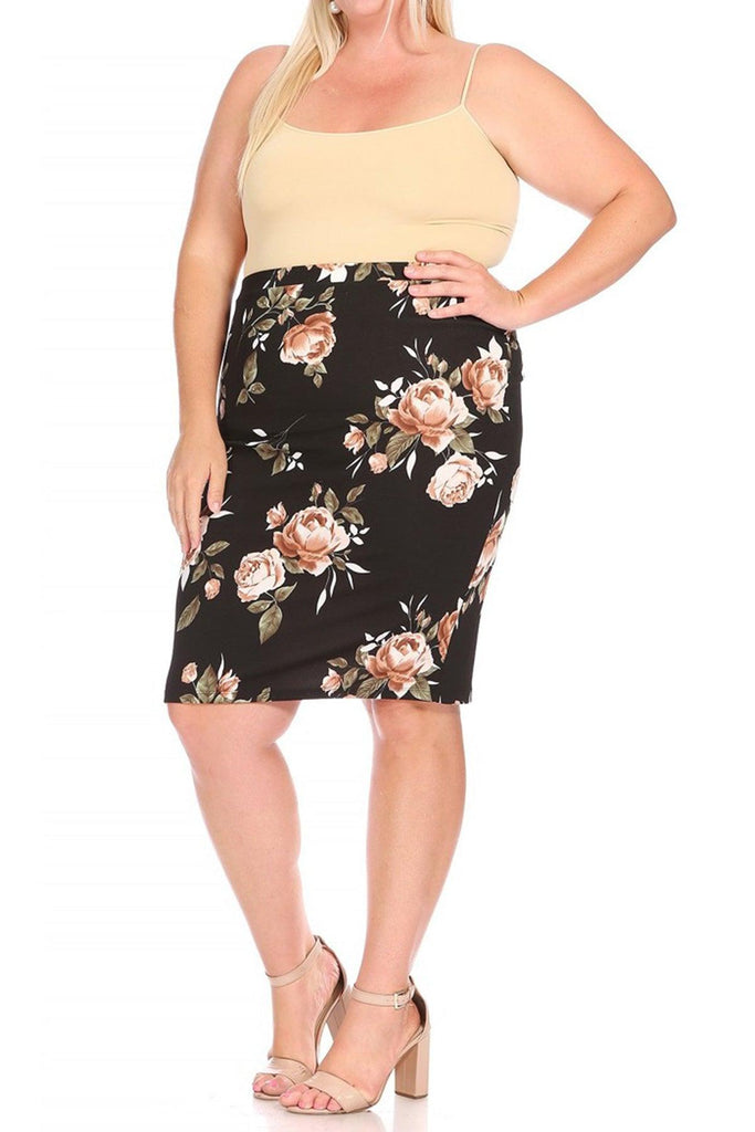 Women's Plus Size Floral Print Knee-Length Fitted Style Pencil Skirt FashionJOA