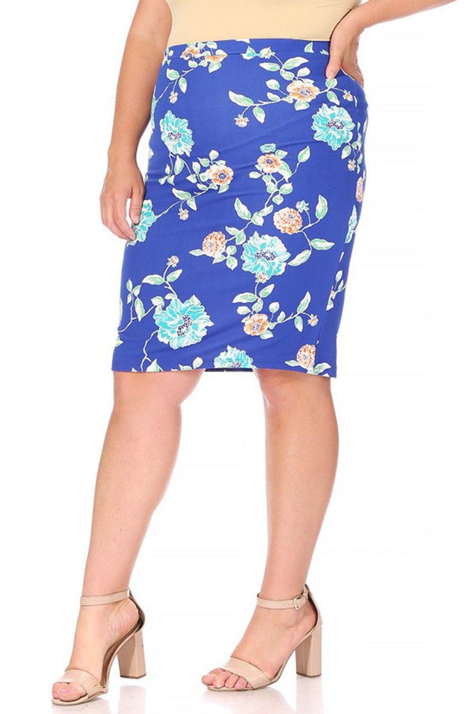 Women's Plus Size Floral Print Knee-Length Fitted Style Pencil Skirt FashionJOA