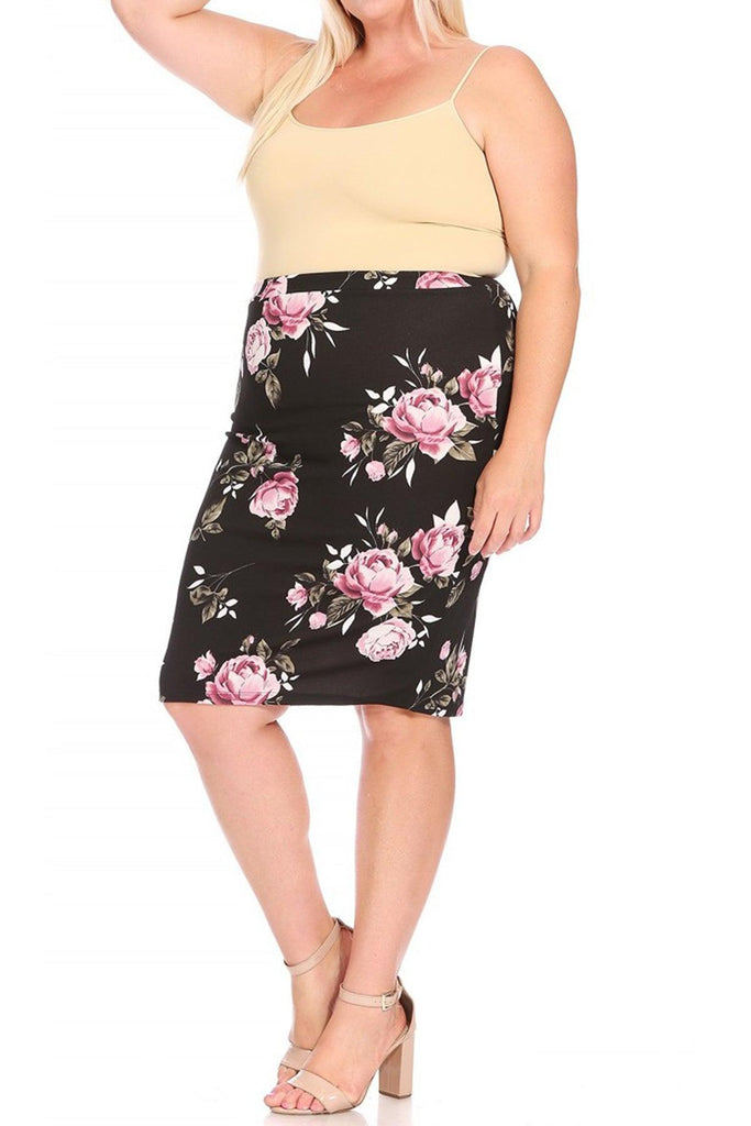 Women's Plus Size Floral Print Knee-Length Fitted Style Pencil Skirt FashionJOA