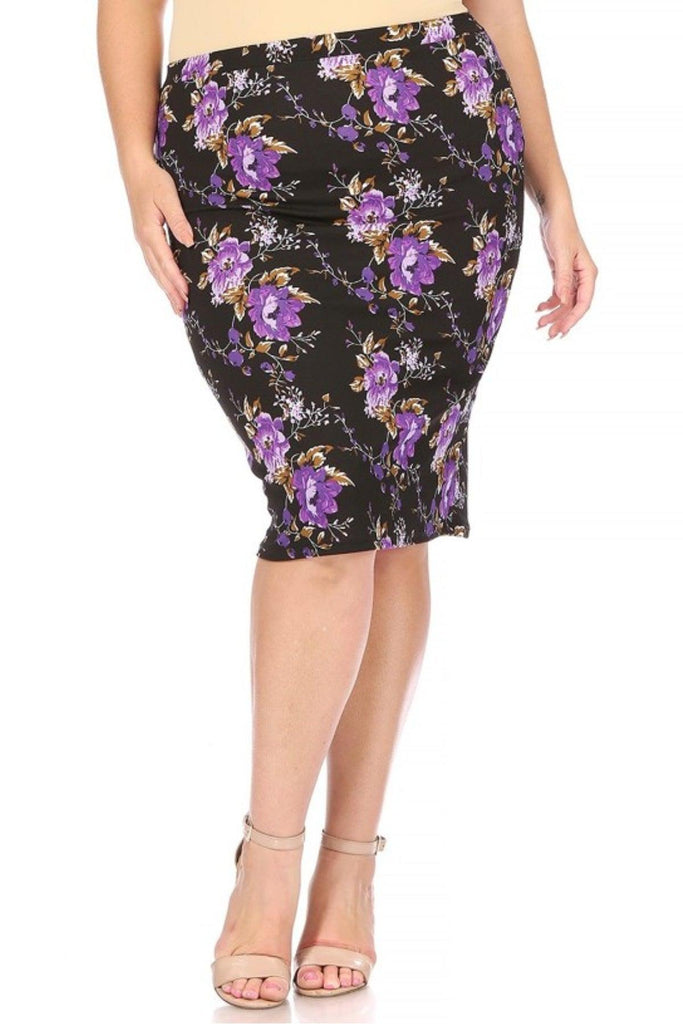 Women's Plus Size Floral Print Knee-Length Fitted Style Pencil Skirt FashionJOA