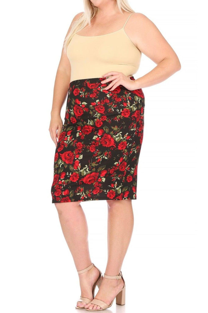 Women's Plus Size Floral Print Knee-Length Fitted Style Pencil Skirt FashionJOA
