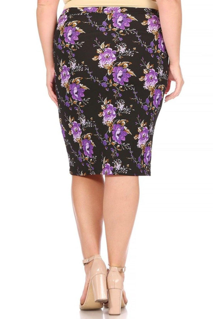 Women's Plus Size Floral Print Knee-Length Fitted Style Pencil Skirt FashionJOA