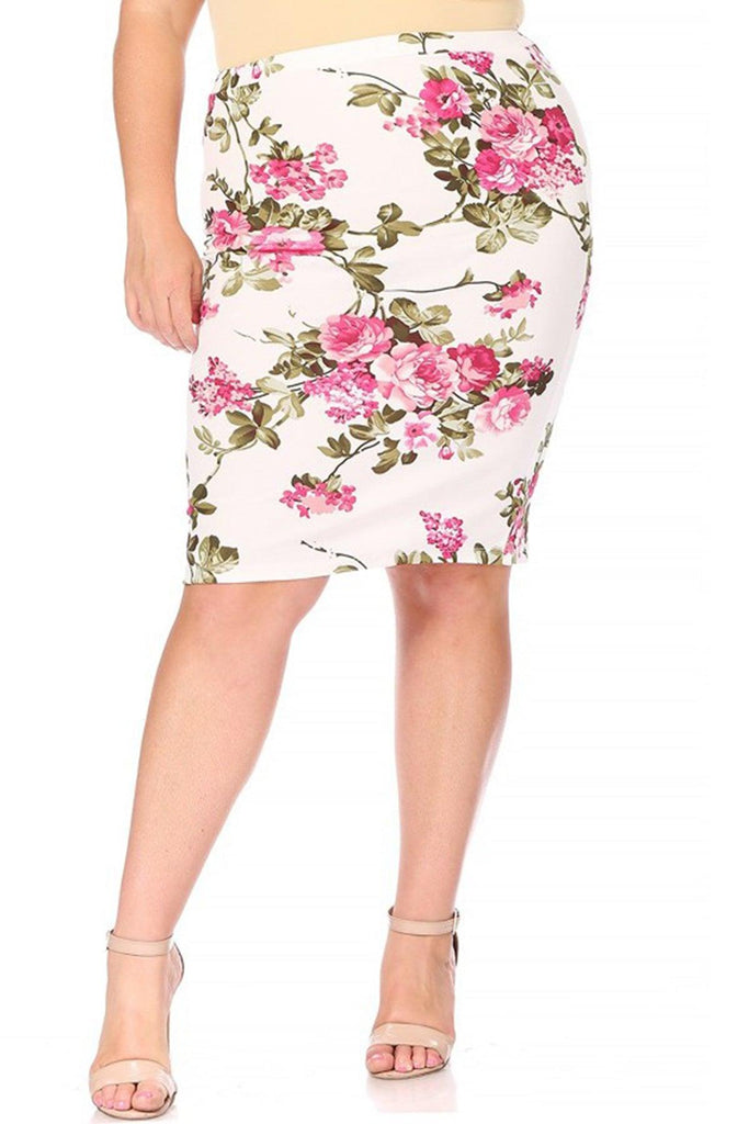 Women's Plus Size Floral Print Knee-Length Fitted Style Pencil Skirt FashionJOA