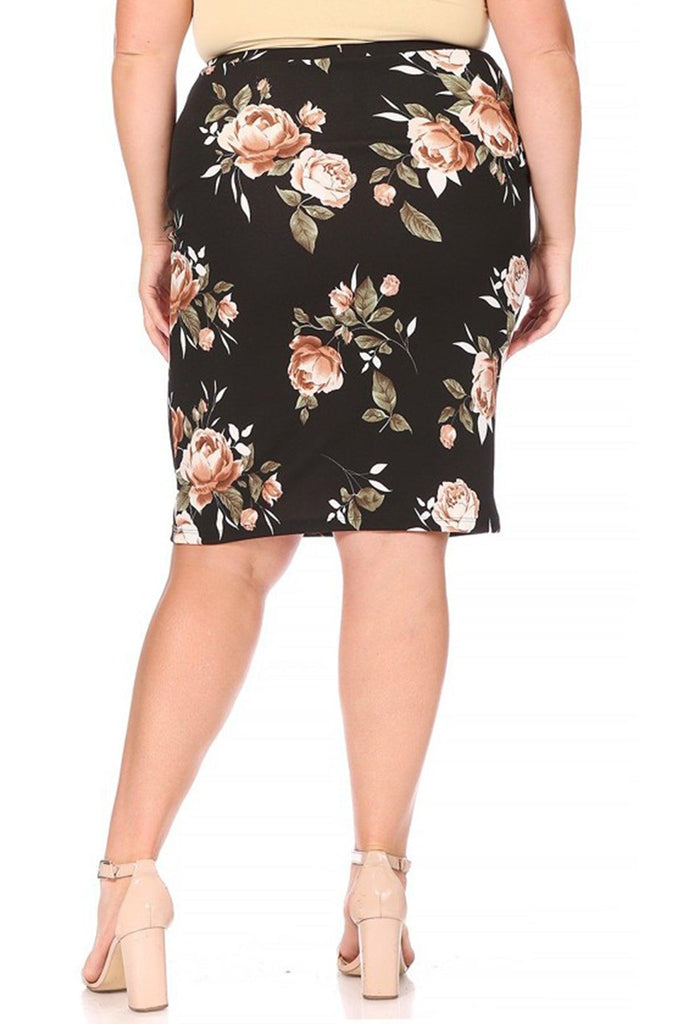 Women's Plus Size Floral Print Knee-Length Fitted Style Pencil Skirt FashionJOA