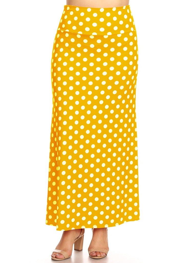 Women's Plus Size Fold-Over Waist Lounge Wear A-Line Polka Dot Long Maxi Skirt FashionJOA