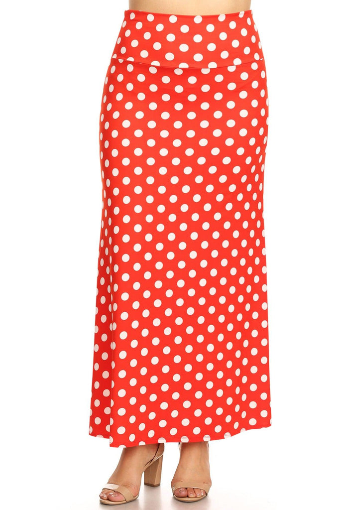 Women's Plus Size Fold-Over Waist Lounge Wear A-Line Polka Dot Long Maxi Skirt FashionJOA