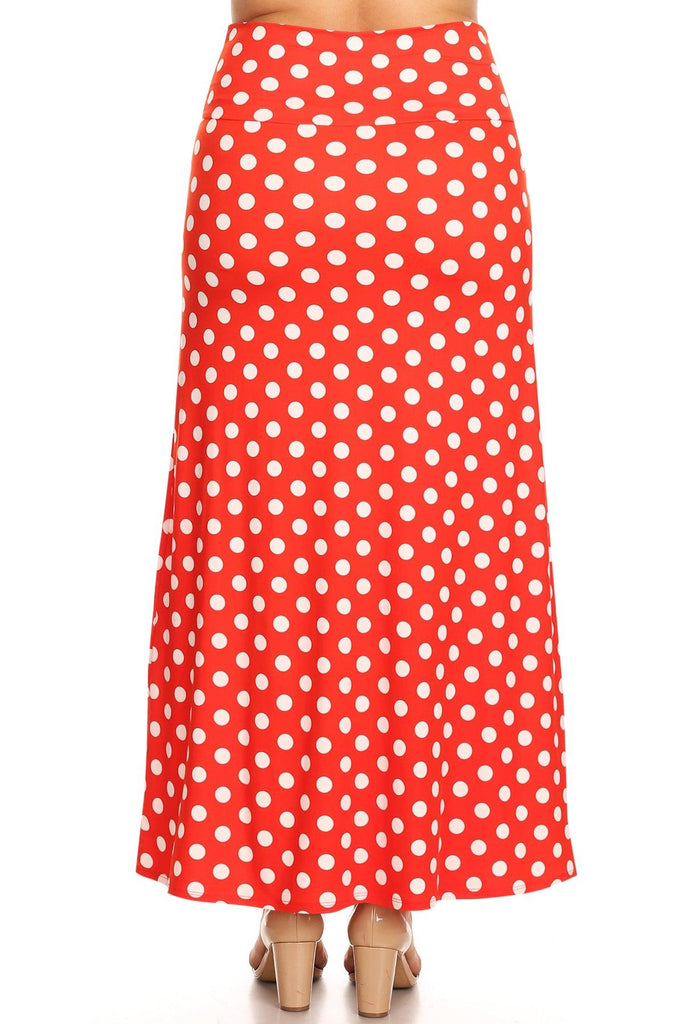 Women's Plus Size Fold-Over Waist Lounge Wear A-Line Polka Dot Long Maxi Skirt FashionJOA