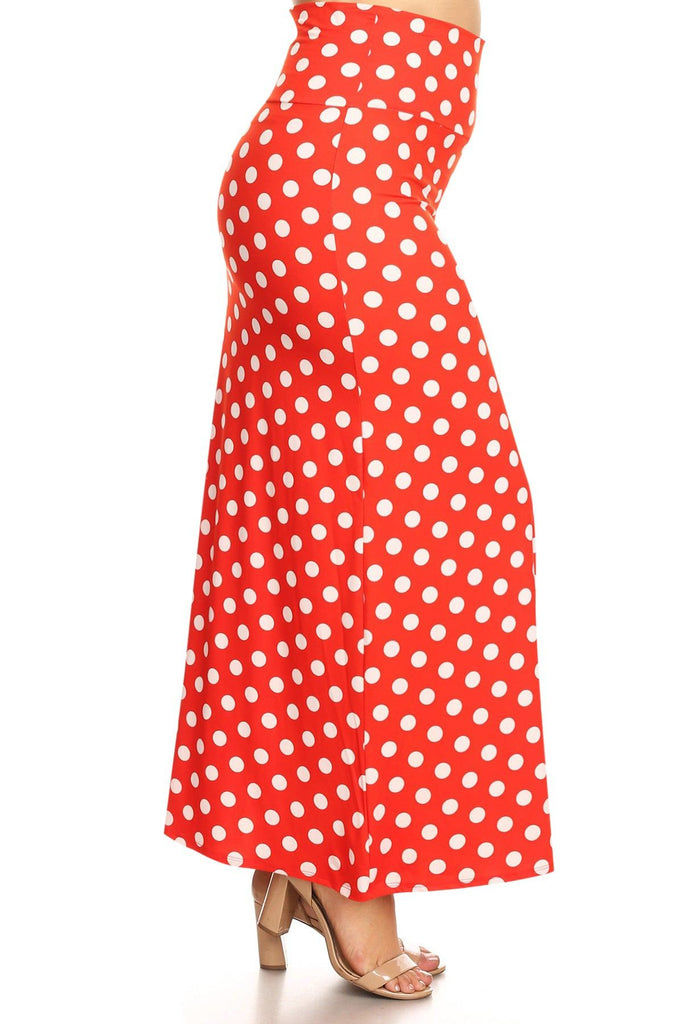 Women's Plus Size Fold-Over Waist Lounge Wear A-Line Polka Dot Long Maxi Skirt FashionJOA