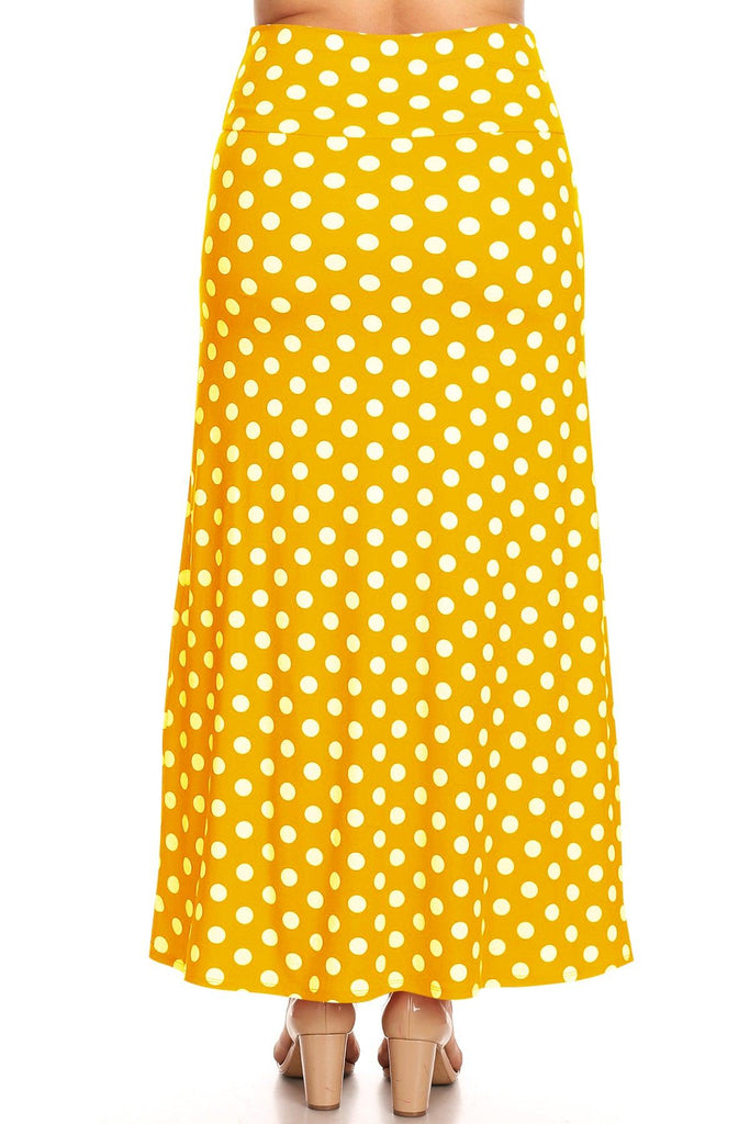 Women's Plus Size Fold-Over Waist Lounge Wear A-Line Polka Dot Long Maxi Skirt FashionJOA