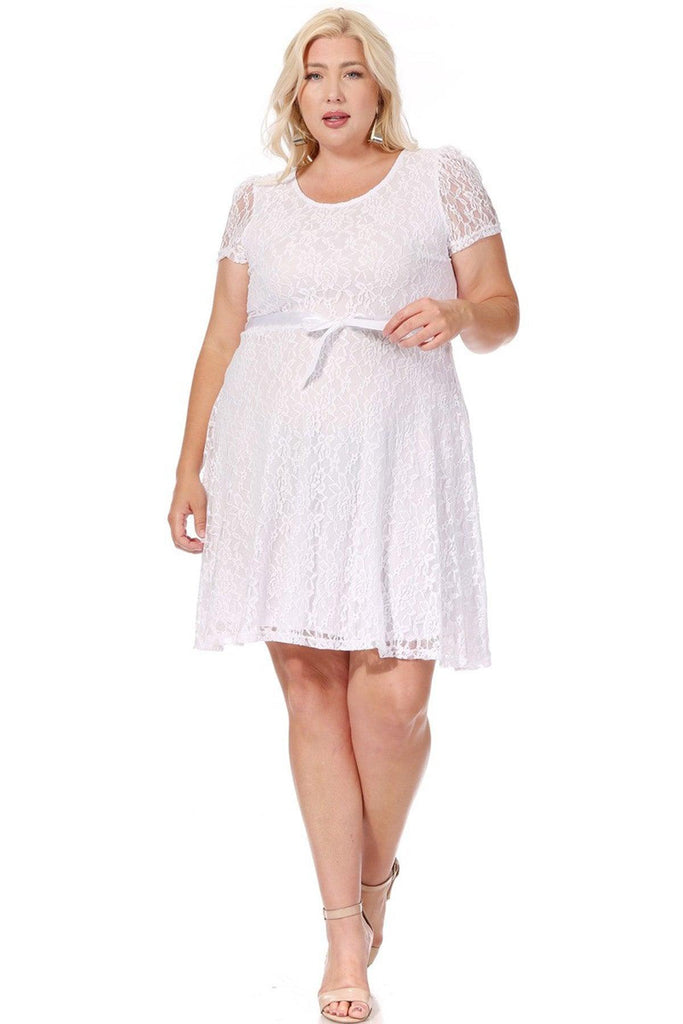 Women's Plus Size Lace Short Sleeve Party Midi Dress FashionJOA