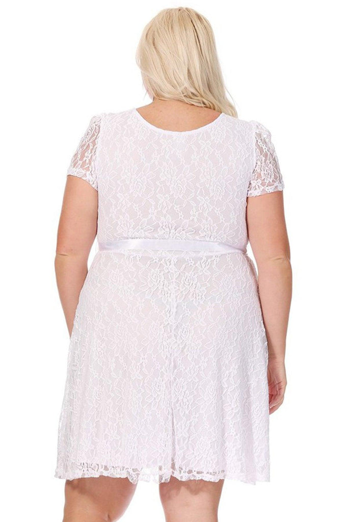 Women's Plus Size Lace Short Sleeve Party Midi Dress FashionJOA