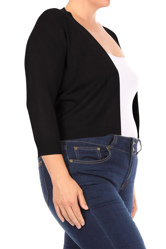 Women's Plus Size Long Sleeves Lightweight Open Solid Sweater Bolero Cardigan S-3XL FashionJOA