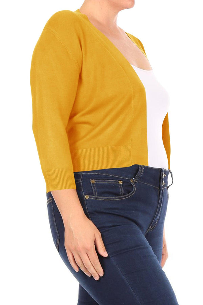 Women's Plus Size Long Sleeves Lightweight Open Solid Sweater Bolero Cardigan S-3XL FashionJOA