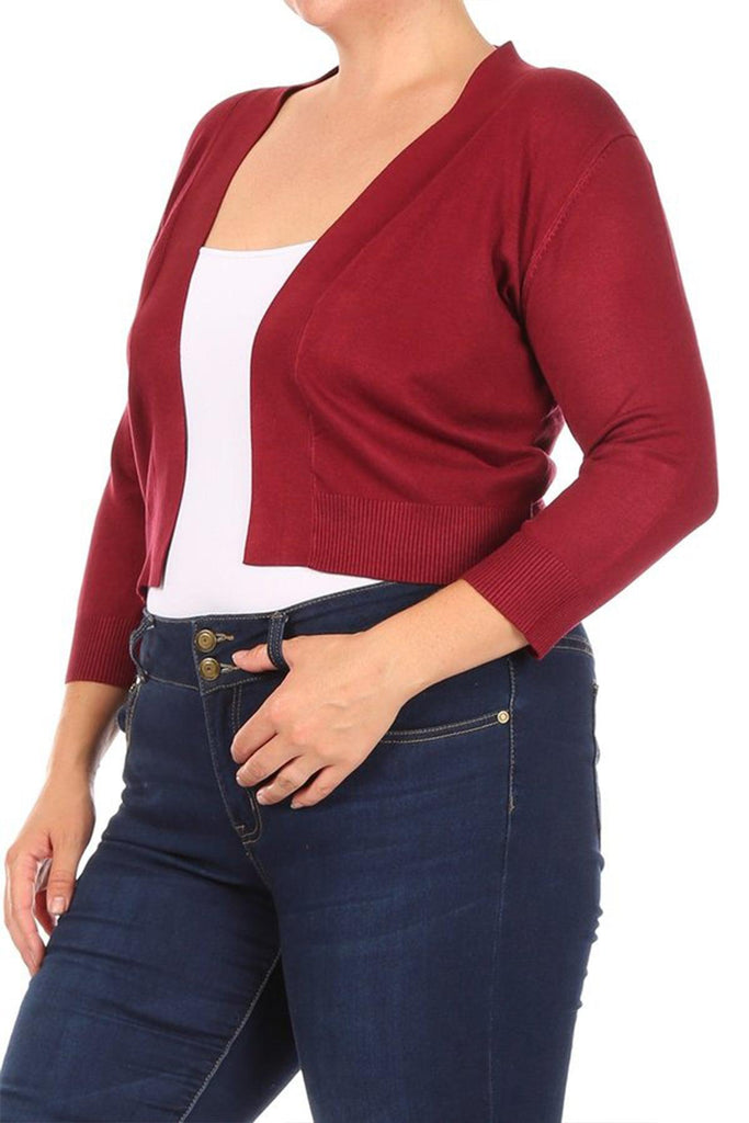 Women's Plus Size Long Sleeves Lightweight Open Solid Sweater Bolero Cardigan S-3XL FashionJOA