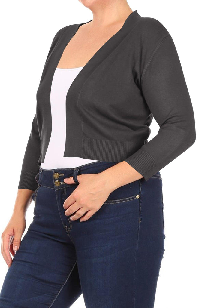 Women's Plus Size Long Sleeves Lightweight Open Solid Sweater Bolero Cardigan S-3XL FashionJOA