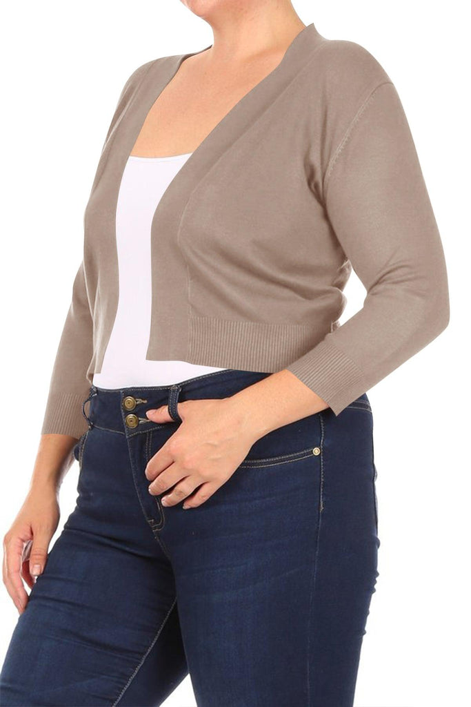 Women's Plus Size Long Sleeves Lightweight Open Solid Sweater Bolero Cardigan S-3XL FashionJOA