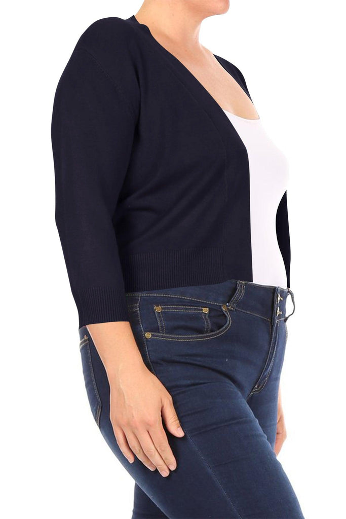 Women's Plus Size Long Sleeves Lightweight Open Solid Sweater Bolero Cardigan S-3XL FashionJOA