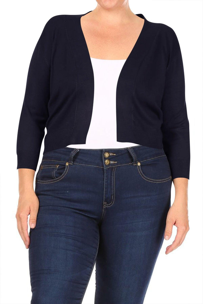 Women's Plus Size Long Sleeves Lightweight Open Solid Sweater Bolero Cardigan S-3XL FashionJOA