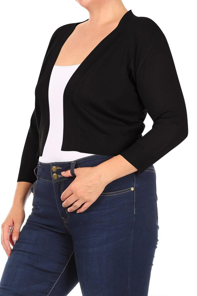 Women's Plus Size Long Sleeves Lightweight Open Solid Sweater Bolero Cardigan S-3XL FashionJOA