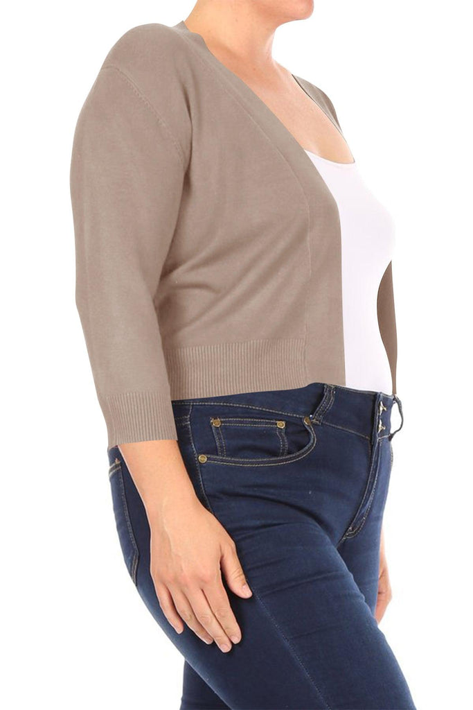 Women's Plus Size Long Sleeves Lightweight Open Solid Sweater Bolero Cardigan S-3XL FashionJOA