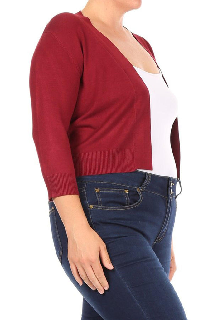 Women's Plus Size Long Sleeves Lightweight Open Solid Sweater Bolero Cardigan S-3XL FashionJOA