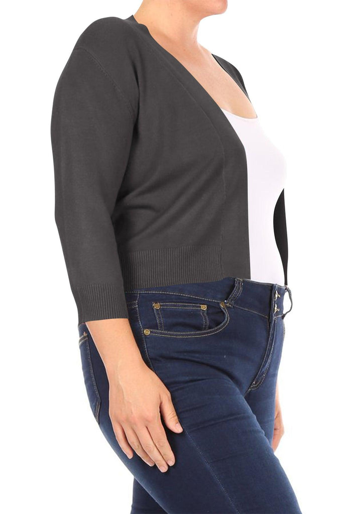 Women's Plus Size Long Sleeves Lightweight Open Solid Sweater Bolero Cardigan S-3XL FashionJOA