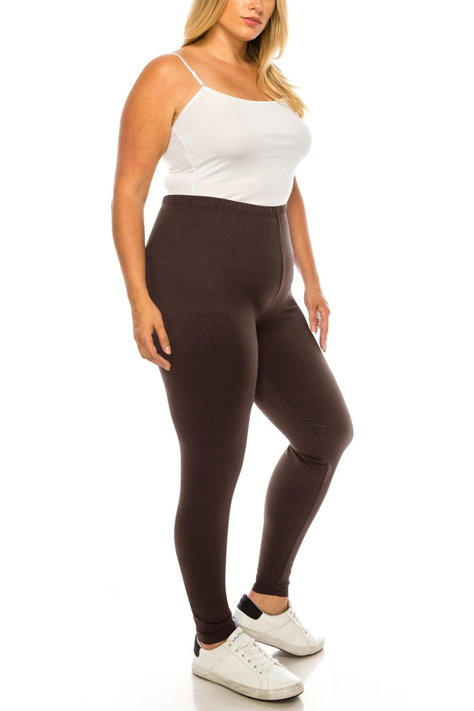 Women's Plus Size Microfiber Full Solid Length Leggings FashionJOA