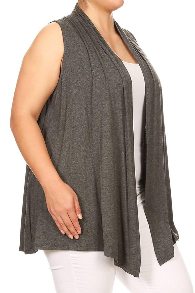 Women's Plus Size Open Front Relexed Fit CasualSleeveless Vest Cardigan FashionJOA