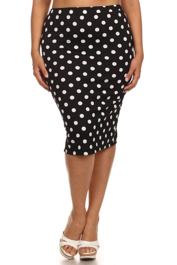 Women's Plus Size Polka Dot Elastic Waistband Stretch Pencil Midi Skirt FashionJOA