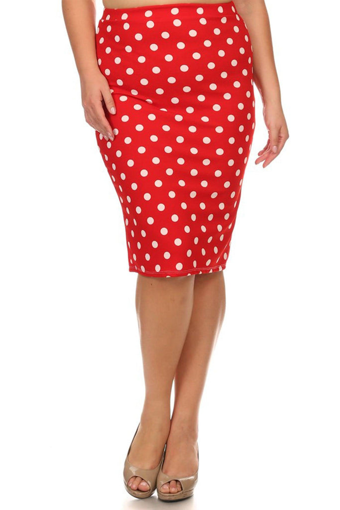 Women's Plus Size Polka Dot Elastic Waistband Stretch Pencil Midi Skirt FashionJOA