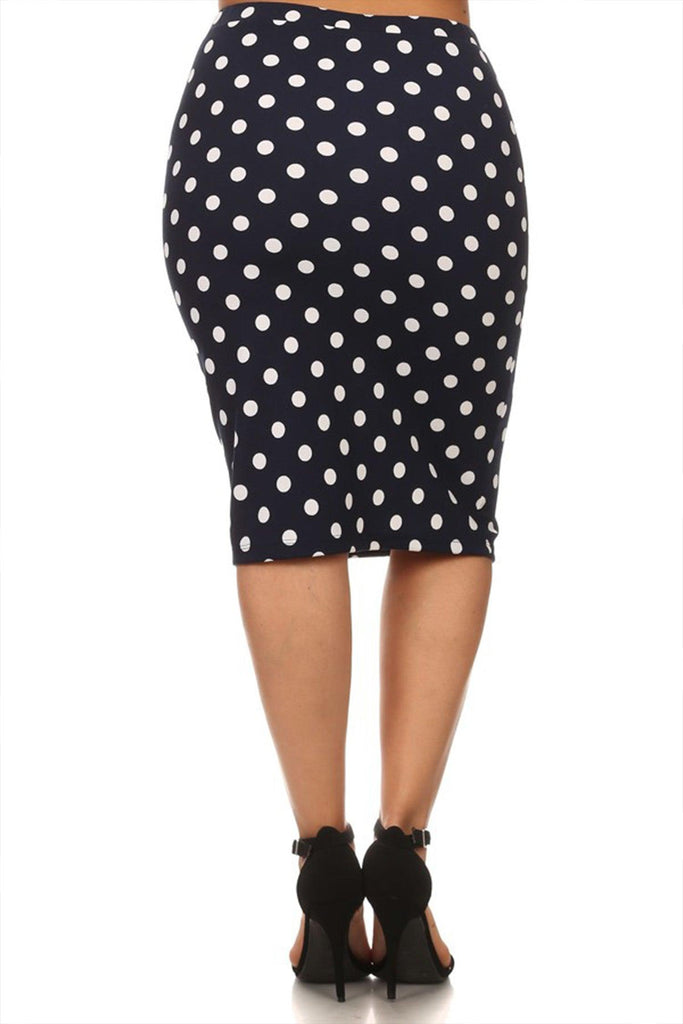 Women's Plus Size Polka Dot Elastic Waistband Stretch Pencil Midi Skirt FashionJOA