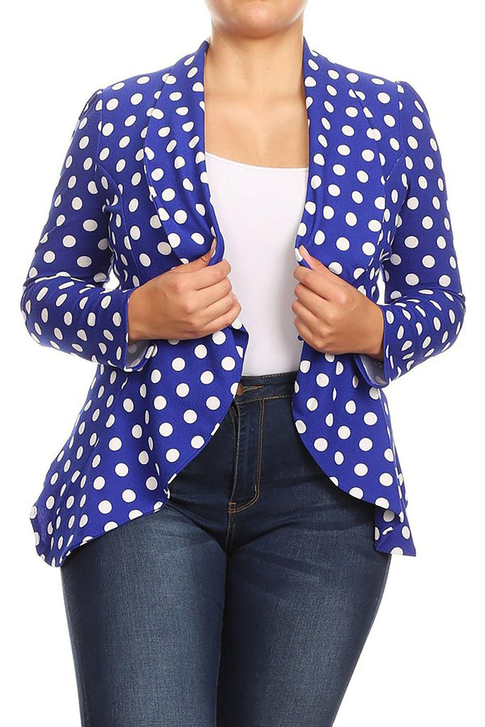 Women's Plus Size Polka Dot Long Sleeves Open Front Business Blazer FashionJOA