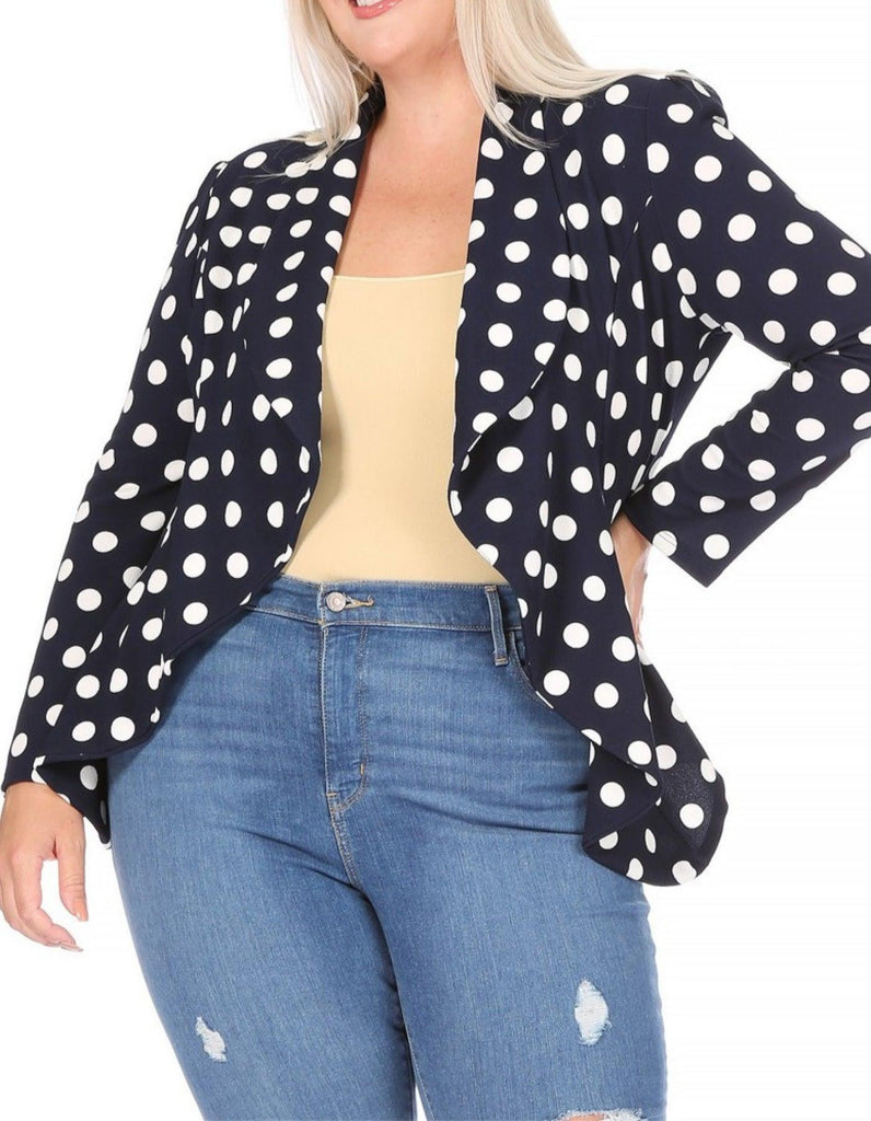 Women's Plus Size Polka Dot Long Sleeves Open Front Business Blazer FashionJOA