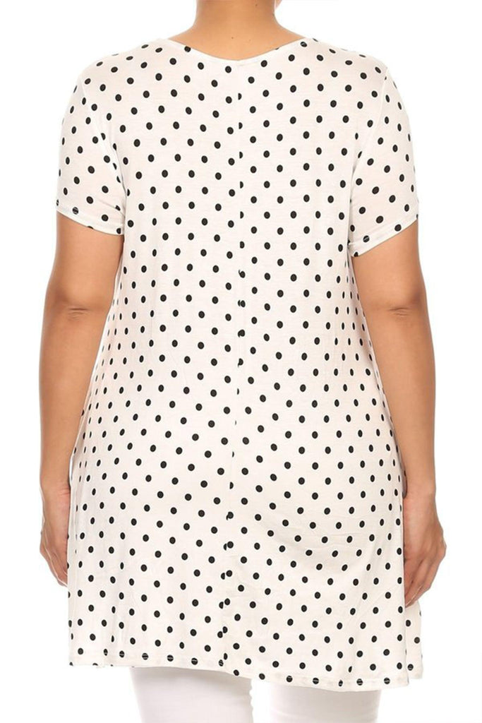 Women's Plus Size Side Pockets Polka Dot Short Sleeves Relaxed Tunic Top FashionJOA