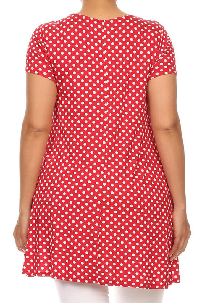 Women's Plus Size Side Pockets Polka Dot Short Sleeves Relaxed Tunic Top FashionJOA