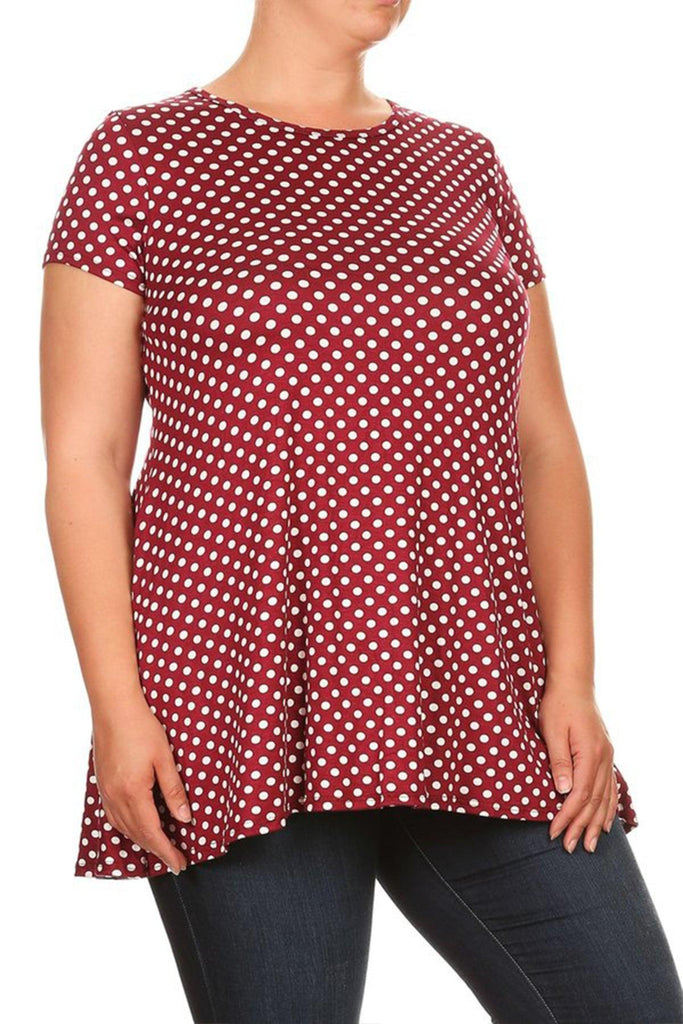 Women's Plus Size Side Pockets Polka Dot Short Sleeves Relaxed Tunic Top FashionJOA